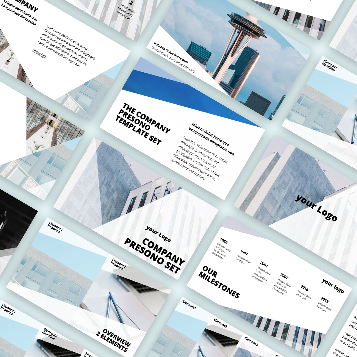 In presono you will find a variety of template sets that provide design support for the creation of professional presentations.